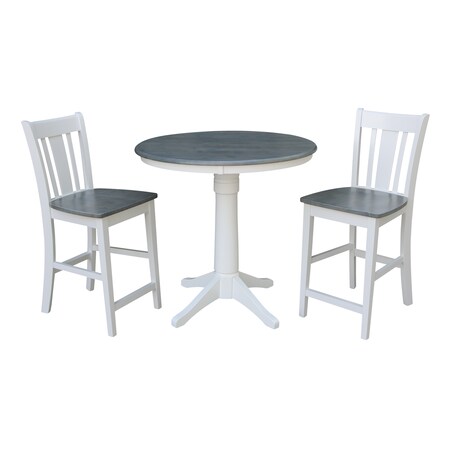International Concepts Round 36 in Rd Ped Gathering Ht Table, 2 San Remo Stools, White/Heather Gray, 36 in W, 36 in L, Wood K05-36RT-27B-S102-2